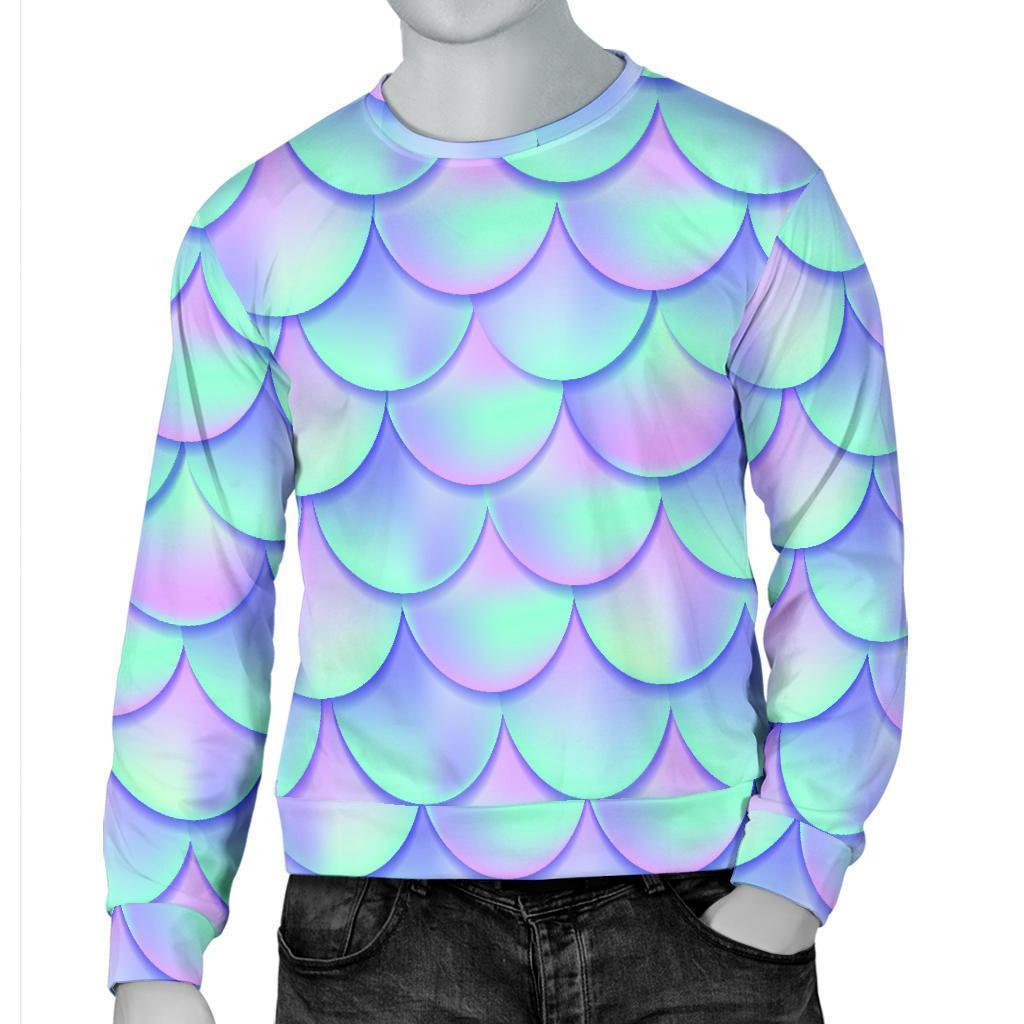 Blue Mermaid Scales Pattern Print Men's Crewneck Sweatshirt GearFrost