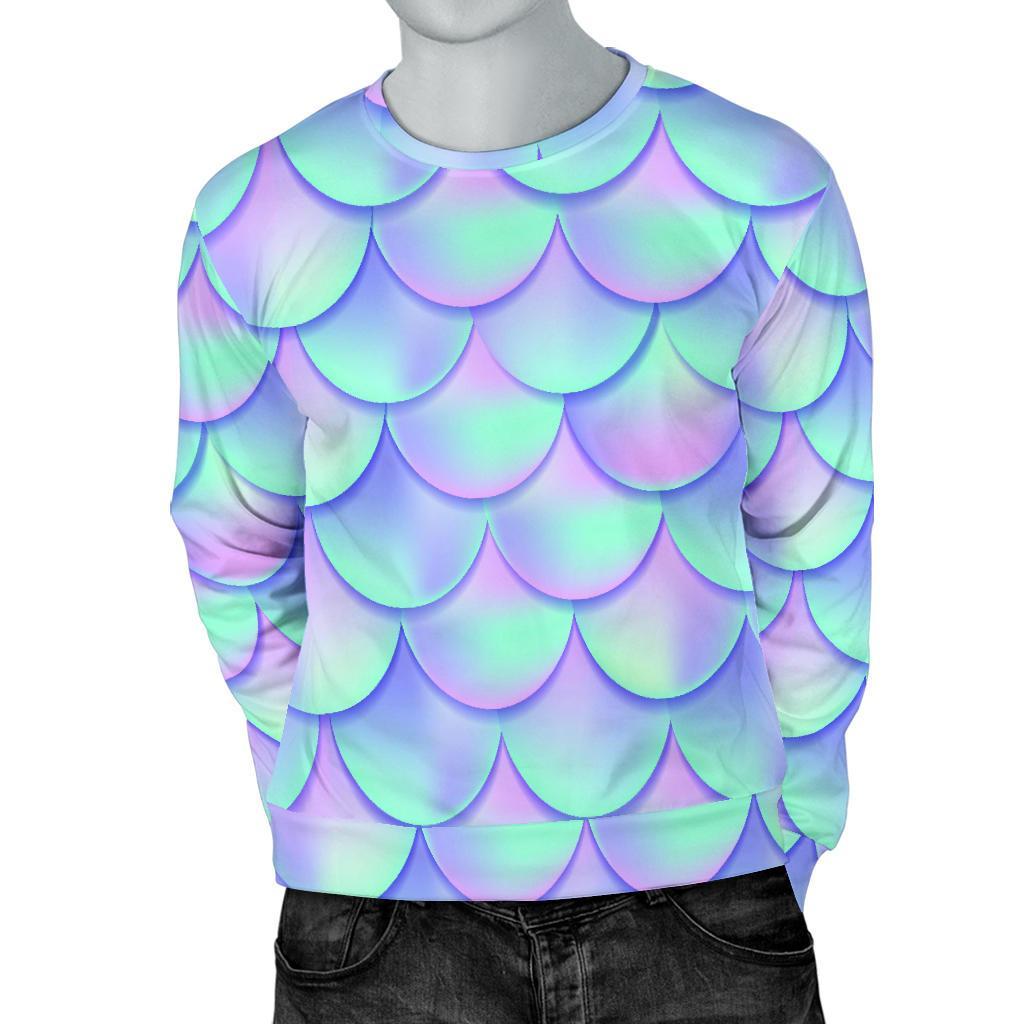 Blue Mermaid Scales Pattern Print Men's Crewneck Sweatshirt GearFrost