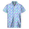 Blue Mermaid Scales Pattern Print Men's Short Sleeve Shirt