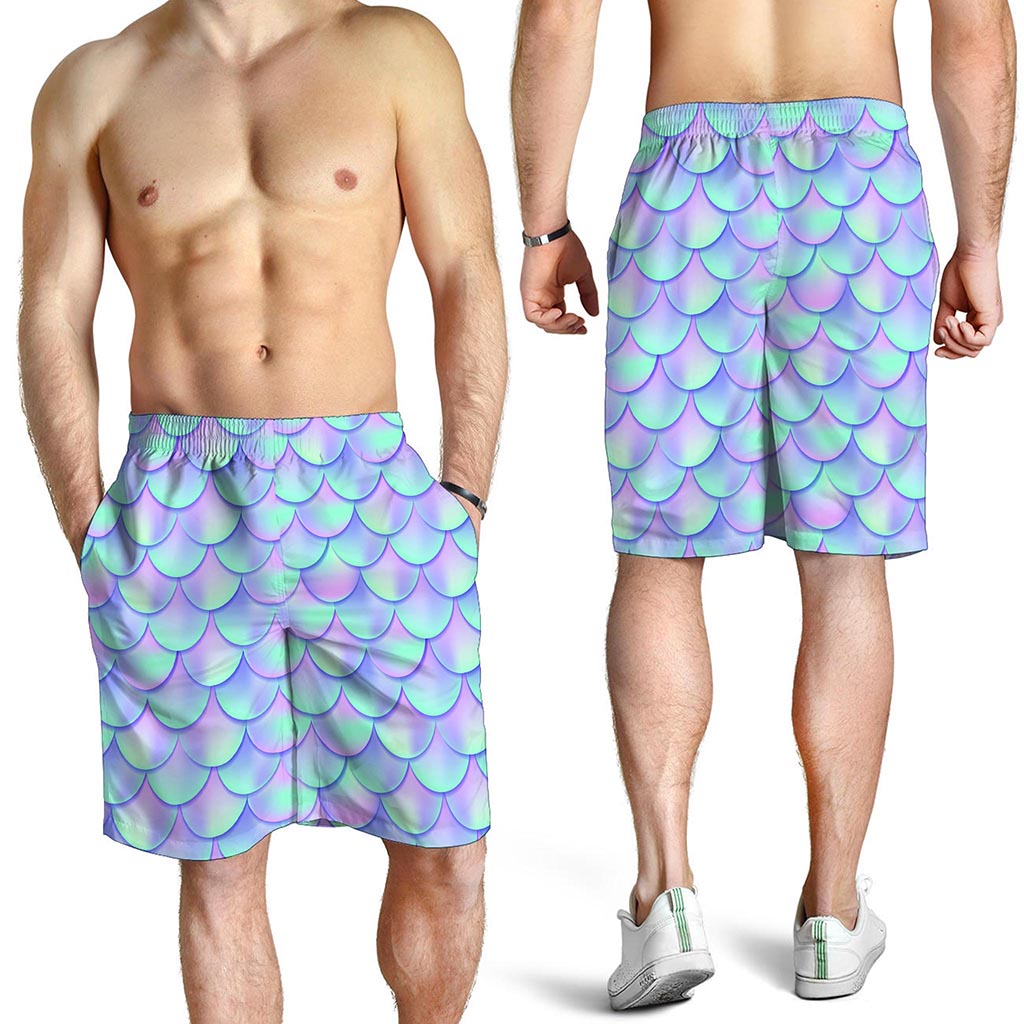 Blue Mermaid Scales Pattern Print Men's Shorts