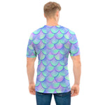 Blue Mermaid Scales Pattern Print Men's T-Shirt