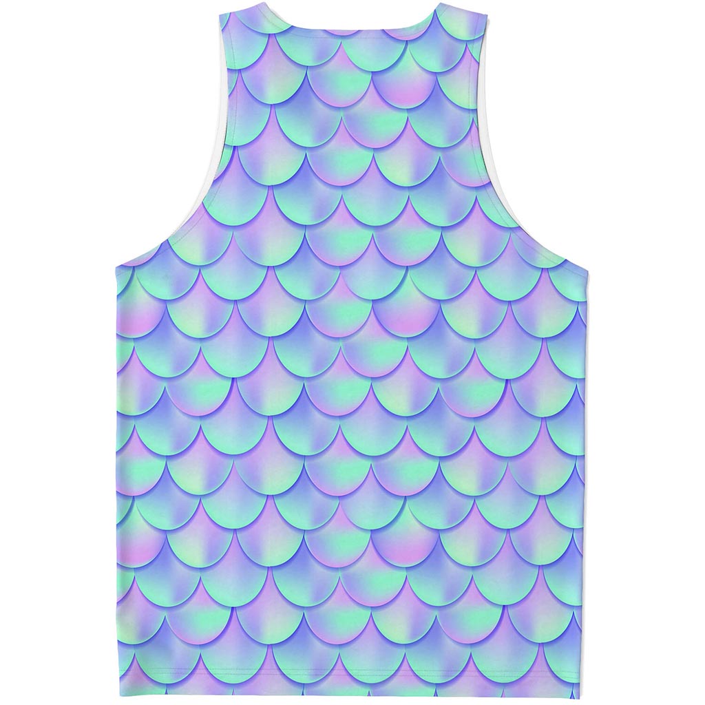 Blue Mermaid Scales Pattern Print Men's Tank Top