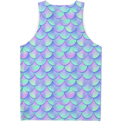 Blue Mermaid Scales Pattern Print Men's Tank Top