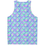 Blue Mermaid Scales Pattern Print Men's Tank Top