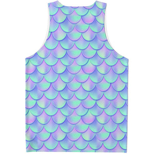 Blue Mermaid Scales Pattern Print Men's Tank Top