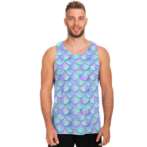 Blue Mermaid Scales Pattern Print Men's Tank Top