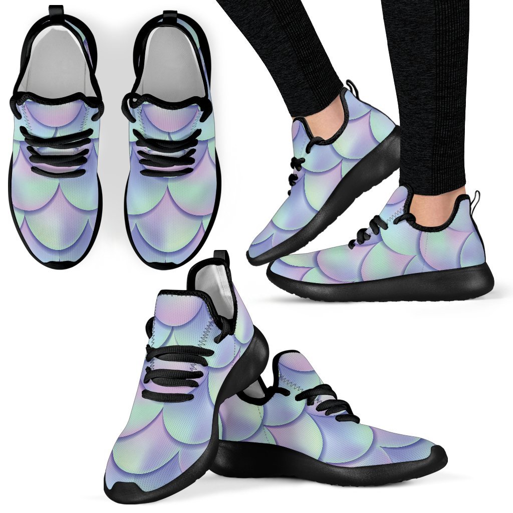 Blue Mermaid Scales Pattern Print Mesh Knit Shoes GearFrost