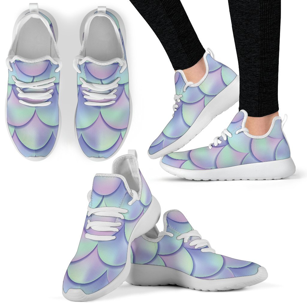 Blue Mermaid Scales Pattern Print Mesh Knit Shoes GearFrost