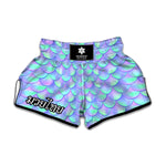 Blue Mermaid Scales Pattern Print Muay Thai Boxing Shorts