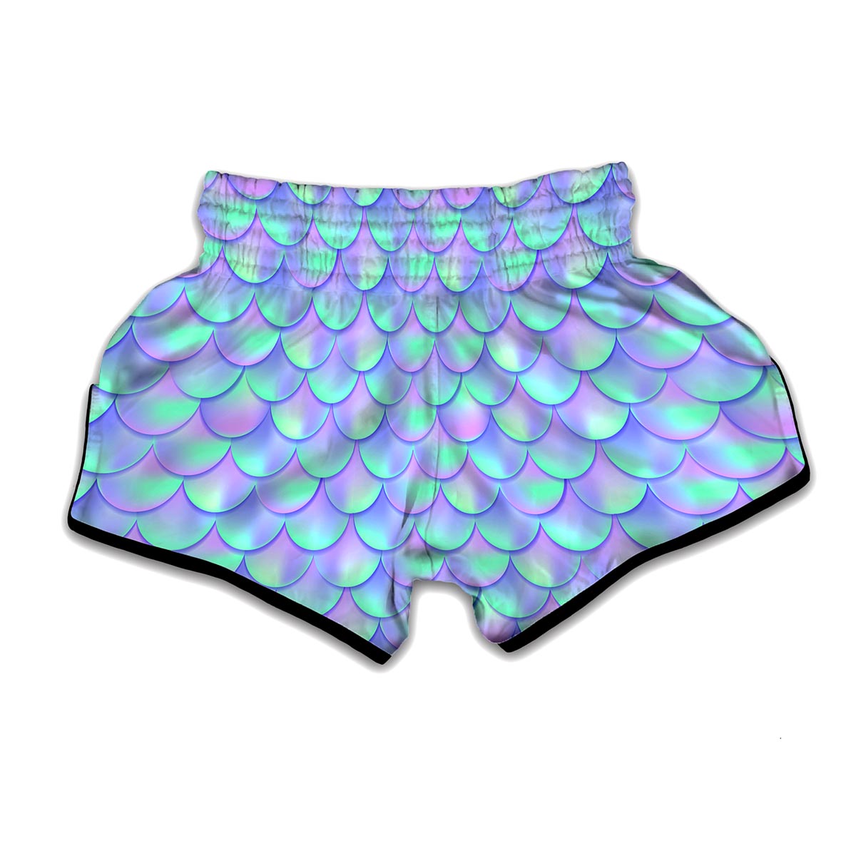 Blue Mermaid Scales Pattern Print Muay Thai Boxing Shorts