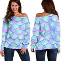 Blue Mermaid Scales Pattern Print Off The Shoulder Sweatshirt