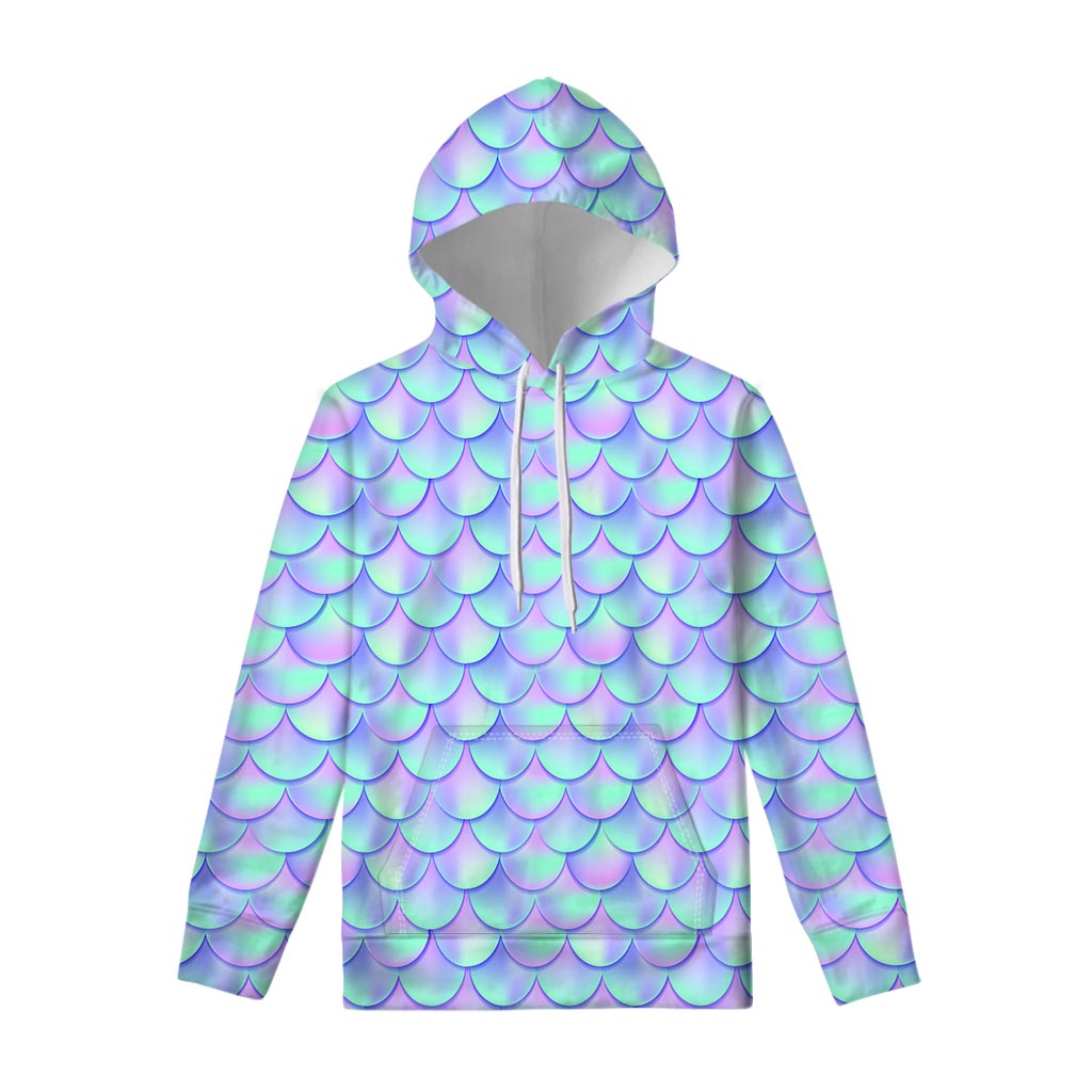 Blue Mermaid Scales Pattern Print Pullover Hoodie