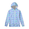 Blue Mermaid Scales Pattern Print Pullover Hoodie