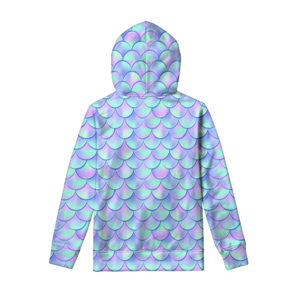 Blue Mermaid Scales Pattern Print Pullover Hoodie