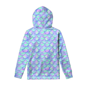 Blue Mermaid Scales Pattern Print Pullover Hoodie