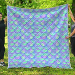 Blue Mermaid Scales Pattern Print Quilt