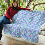 Blue Mermaid Scales Pattern Print Quilt