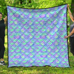 Blue Mermaid Scales Pattern Print Quilt