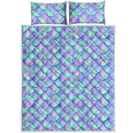 Blue Mermaid Scales Pattern Print Quilt Bed Set