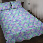 Blue Mermaid Scales Pattern Print Quilt Bed Set