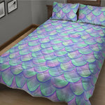 Blue Mermaid Scales Pattern Print Quilt Bed Set