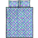 Blue Mermaid Scales Pattern Print Quilt Bed Set