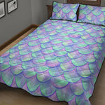 Blue Mermaid Scales Pattern Print Quilt Bed Set