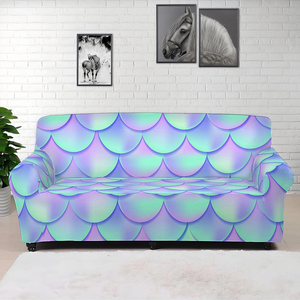 Blue Mermaid Scales Pattern Print Sofa Cover