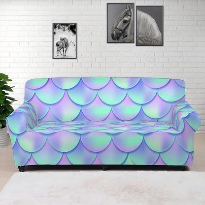 Blue Mermaid Scales Pattern Print Sofa Cover