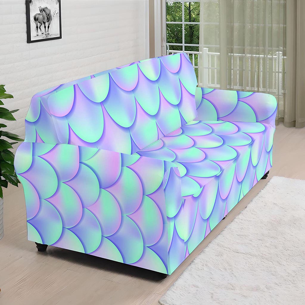 Blue Mermaid Scales Pattern Print Sofa Cover