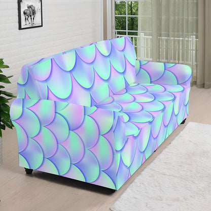 Blue Mermaid Scales Pattern Print Sofa Cover