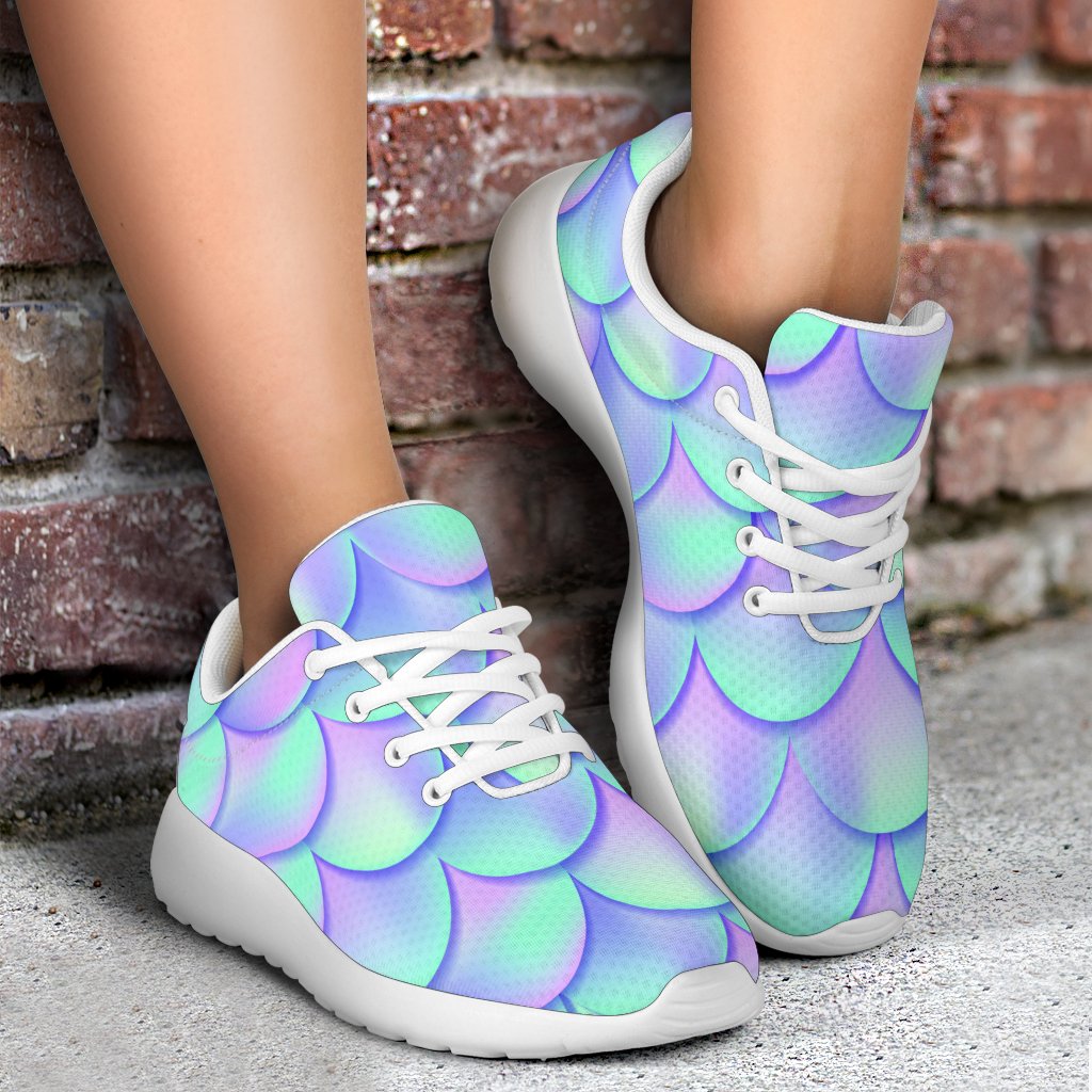 Blue Mermaid Scales Pattern Print Sport Shoes GearFrost