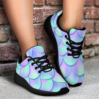 Blue Mermaid Scales Pattern Print Sport Shoes GearFrost