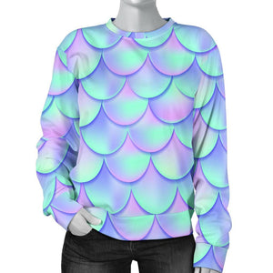 Blue Mermaid Scales Pattern Print Women's Crewneck Sweatshirt GearFrost