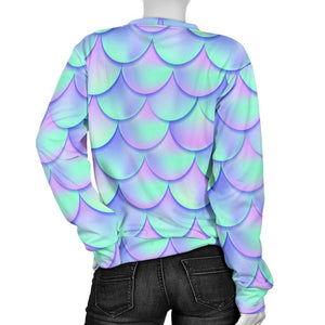 Blue Mermaid Scales Pattern Print Women's Crewneck Sweatshirt GearFrost