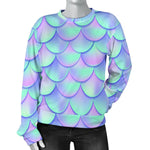 Blue Mermaid Scales Pattern Print Women's Crewneck Sweatshirt GearFrost