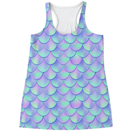 Blue Mermaid Scales Pattern Print Women's Racerback Tank Top