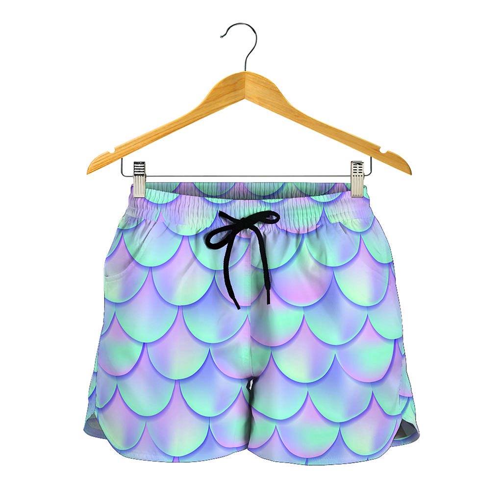 Blue Mermaid Scales Pattern Print Women's Shorts