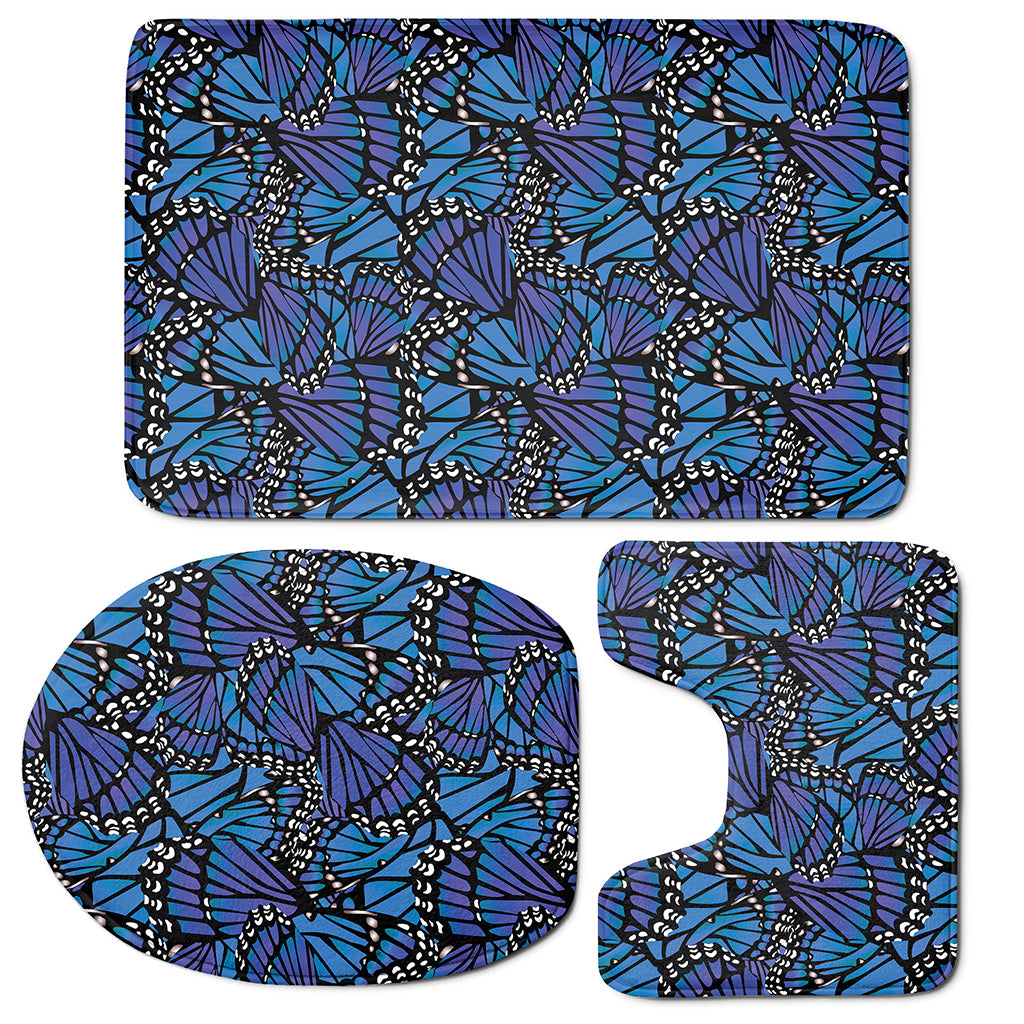 Blue Monarch Butterfly Wings Print 3 Piece Bath Mat Set