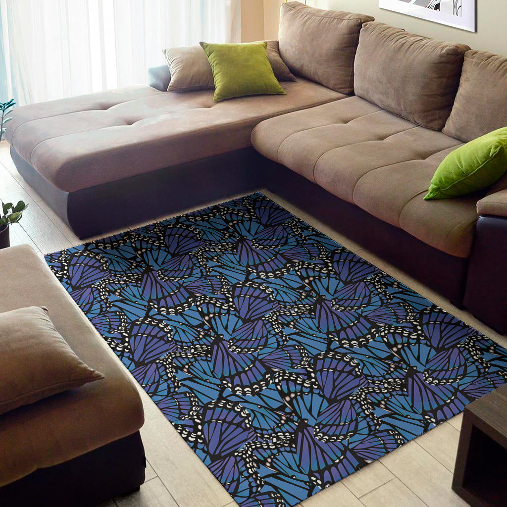 Blue Monarch Butterfly Wings Print Area Rug