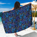 Blue Monarch Butterfly Wings Print Beach Sarong Wrap