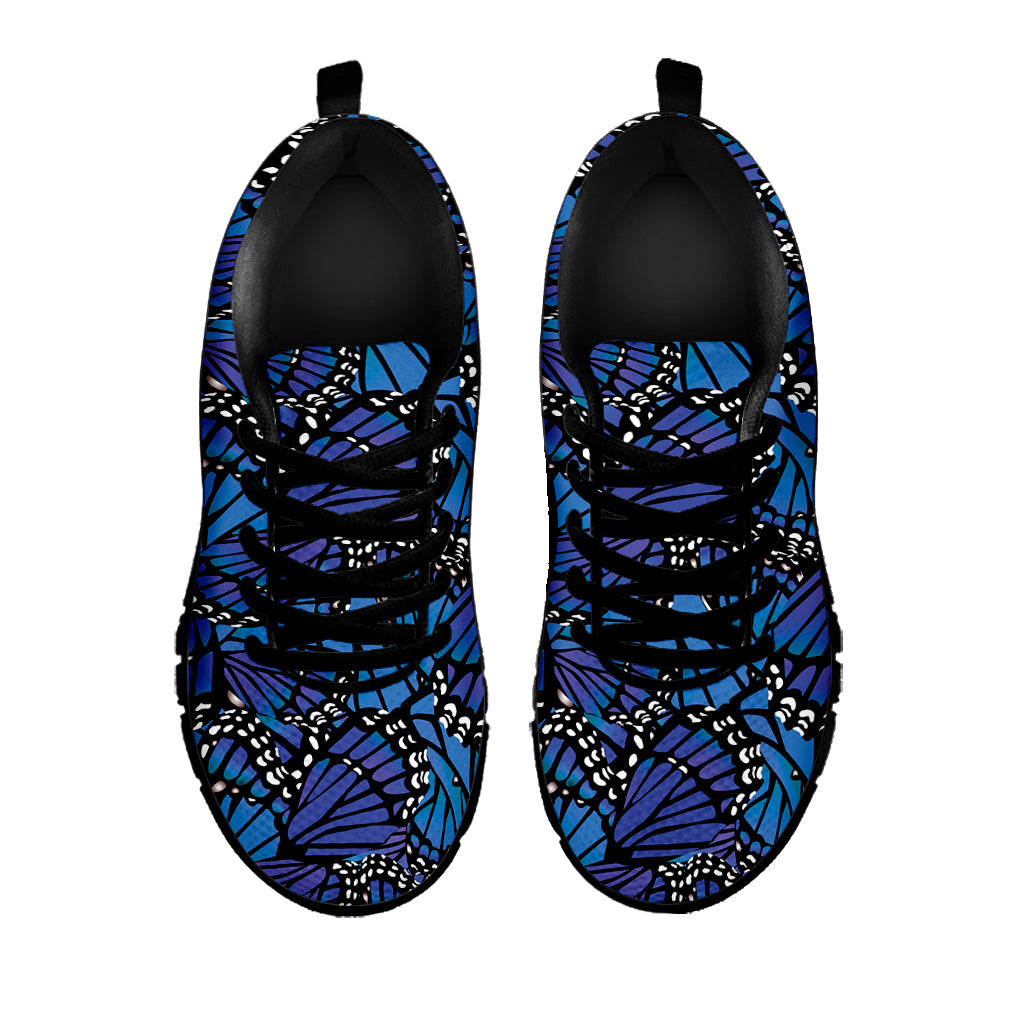 Blue Monarch Butterfly Wings Print Black Sneakers