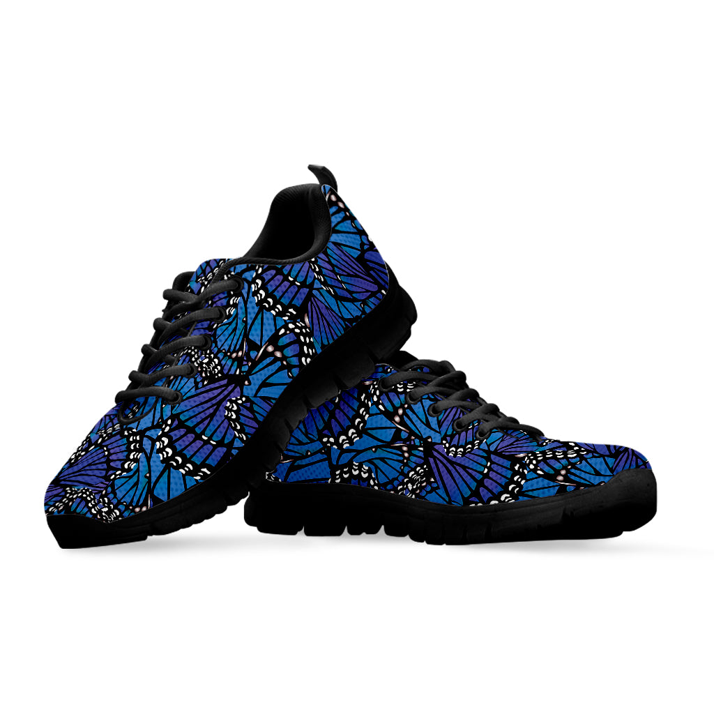 Blue Monarch Butterfly Wings Print Black Sneakers