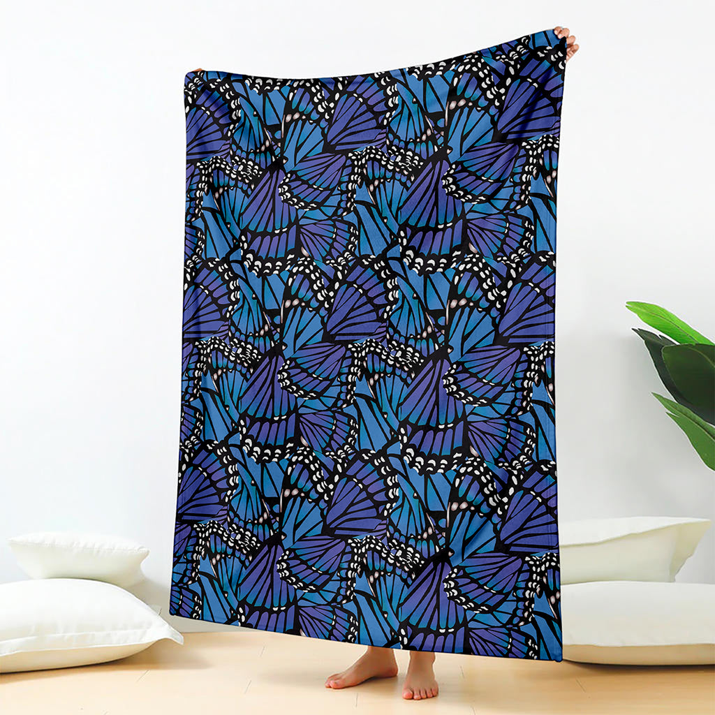 Blue Monarch Butterfly Wings Print Blanket