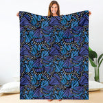 Blue Monarch Butterfly Wings Print Blanket