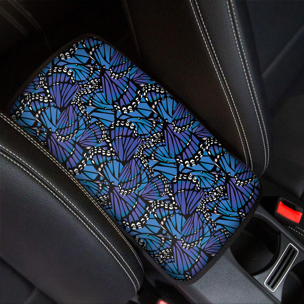 Blue Monarch Butterfly Wings Print Car Center Console Cover