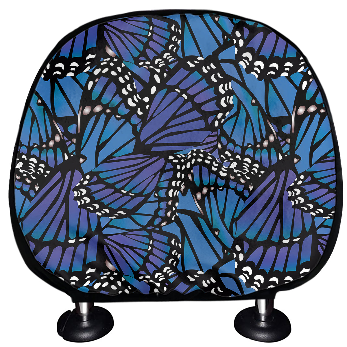 Blue Monarch Butterfly Wings Print Car Headrest Covers