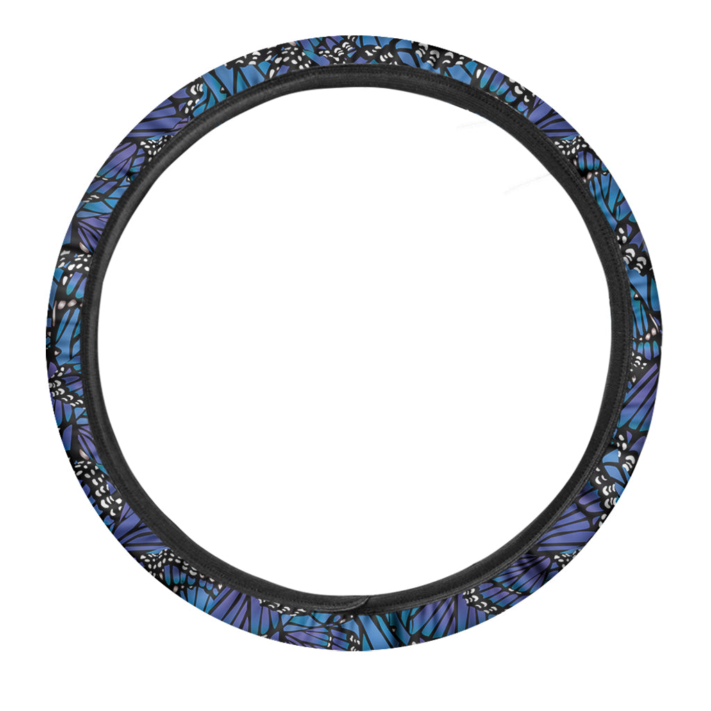 Blue Monarch Butterfly Wings Print Car Steering Wheel Cover