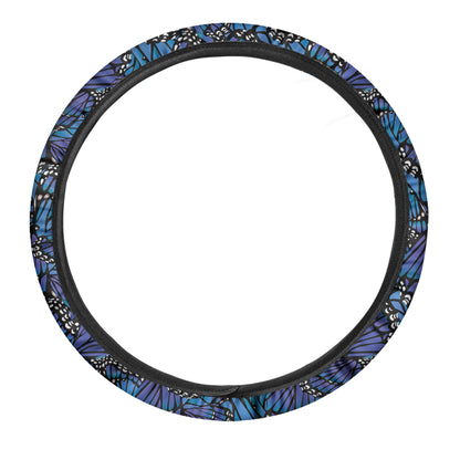 Blue Monarch Butterfly Wings Print Car Steering Wheel Cover