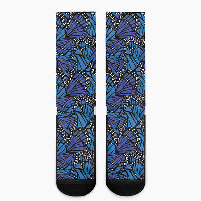 Blue Monarch Butterfly Wings Print Crew Socks